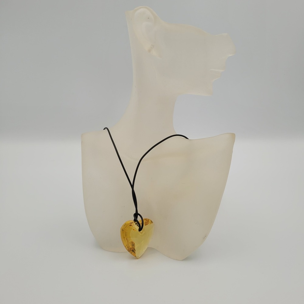 Swarovski Yellow Crystal Heart Pendant Necklace Black Cord Toggle Clasp Logo 1"